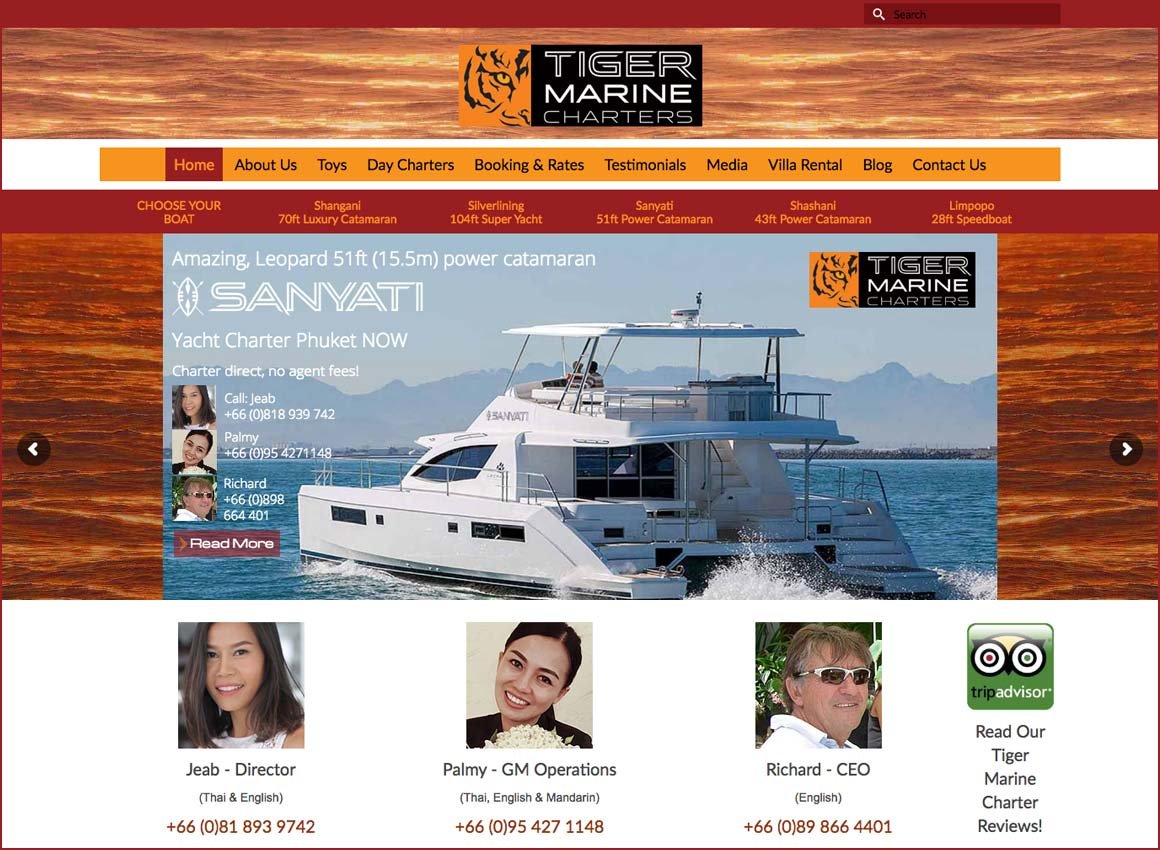 tiger marine yacht charter website design phuket